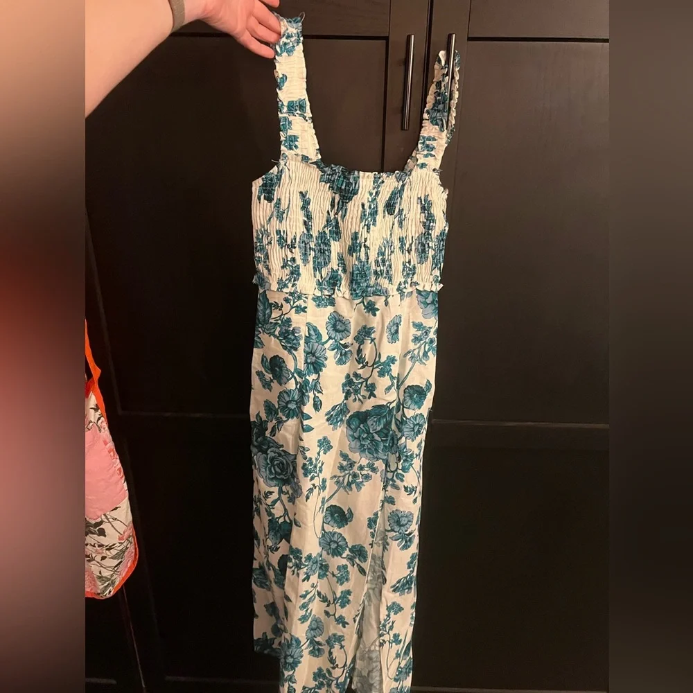 Zara linen blend floral print dress green floral small New with tags - Picture 3 of 5